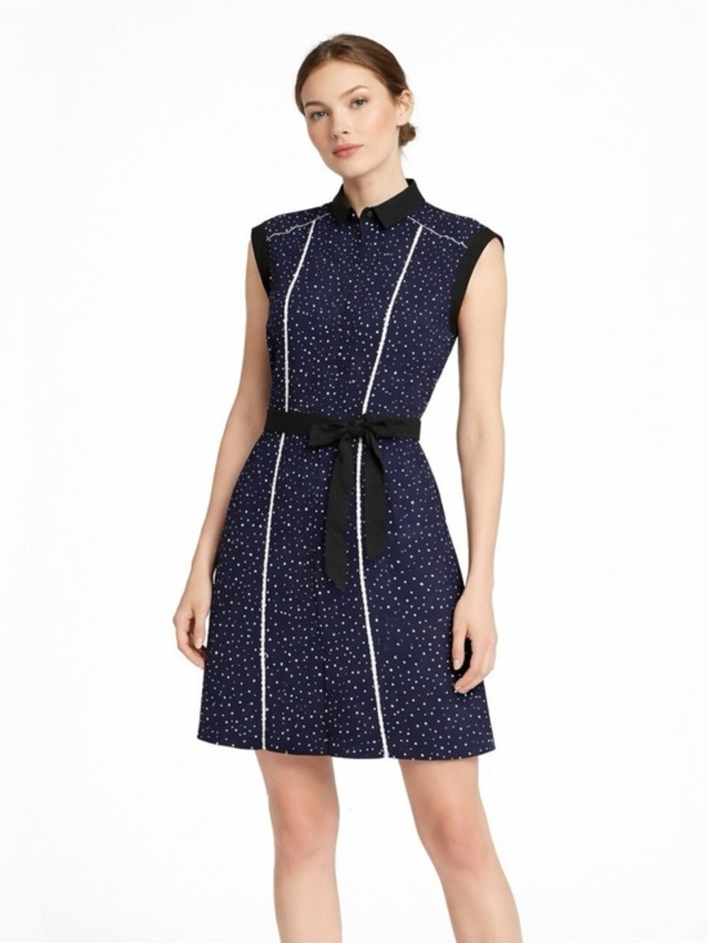 Jason Wu for Target Sleeveless Navy Dot Tie-Waist Dress Collared Dress Medium